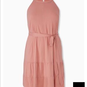 Torrid DUSTY CORAL STRETCH WOVEN SELF TIE TIERED DRESS 2 plus 18/20. New no tags